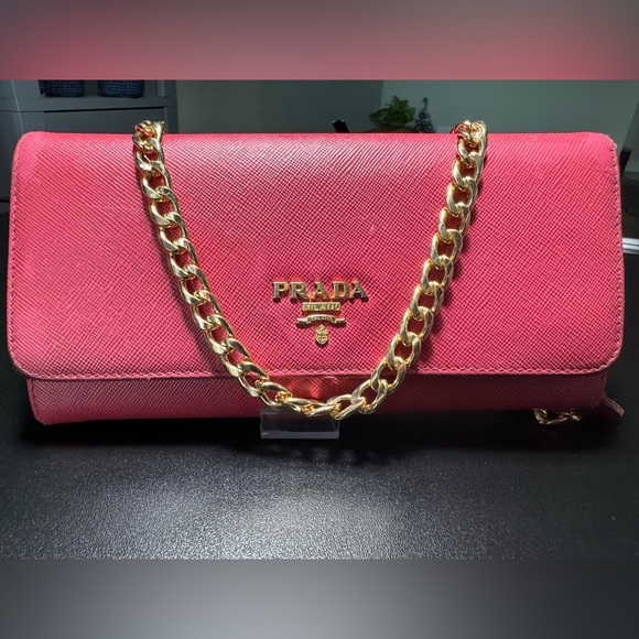 Prada Pink Saffiano Leather Continental Wallet. Chain will be included. - Picture 15 of 16